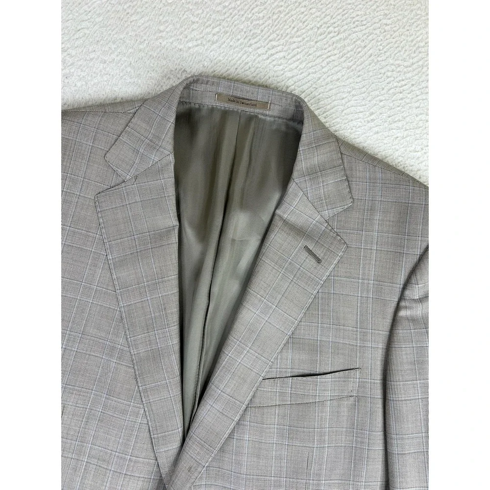 Ermenegildo Zegna Blazer Mens 46L Light Gray Glen Plaid Trofeo Wool Suit‎ Jacket
